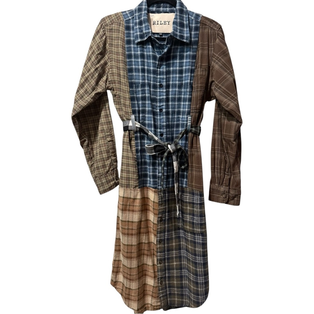 Free People‎ x Riley Vintage Patchwork Midi Belted Shirt Dress XS / Small